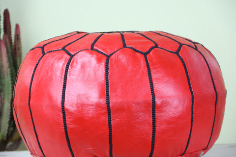 Red Leather Ottoman Pouf