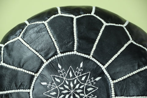 Black Leather Ottoman Pouf