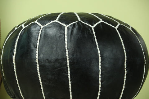 Black Leather Ottoman Pouf