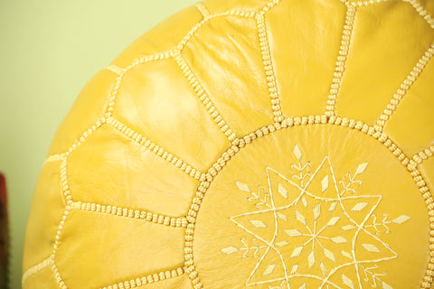Yellow Leather Ottoman Pouf