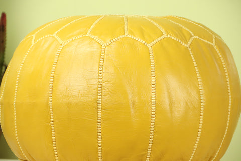 Yellow Leather Ottoman Pouf