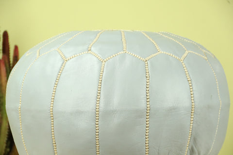 Grey Leather Ottoman Pouf