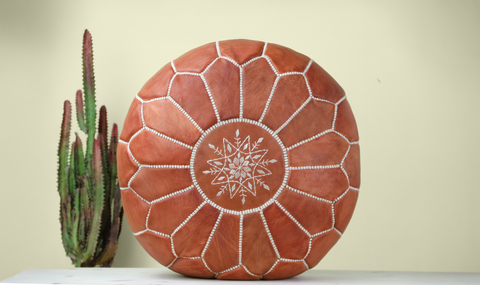 Natural Leather Ottoman Pouf