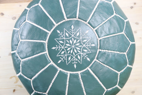 Pine Green Leather Ottoman Pouf