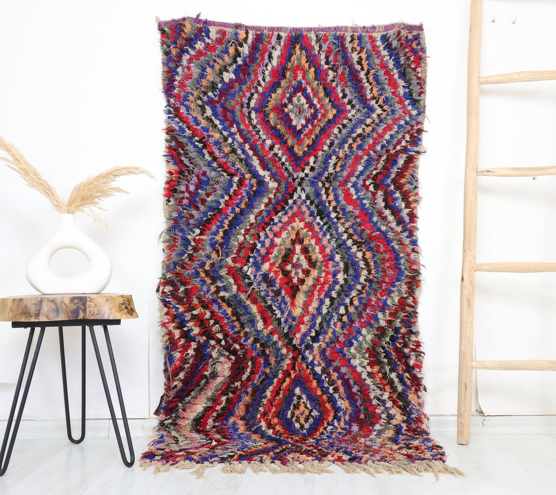 Vintage Small colorful Moroccan Rug, 2x5 discount Boucherouite narrow runner Rug.